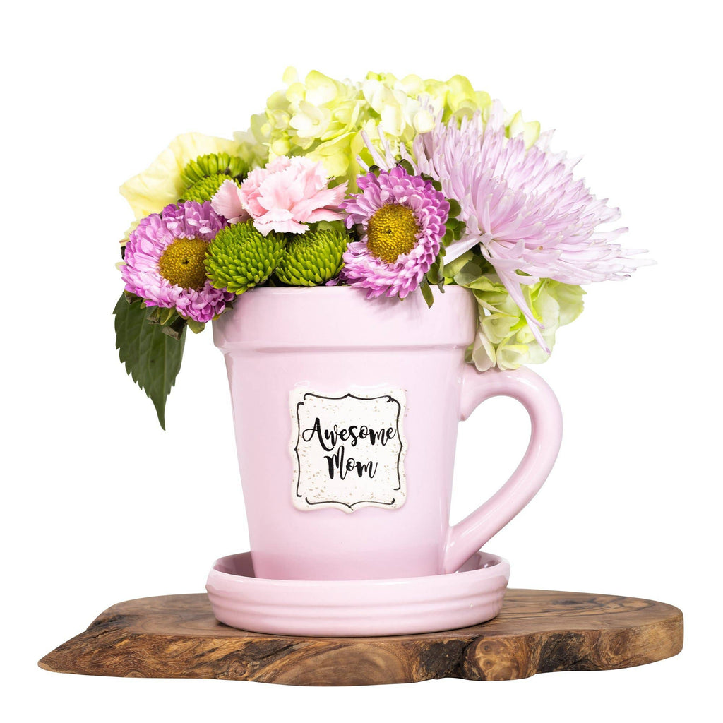 Pink Flower Pot Mug - “Awesome Mom” Without Scripture