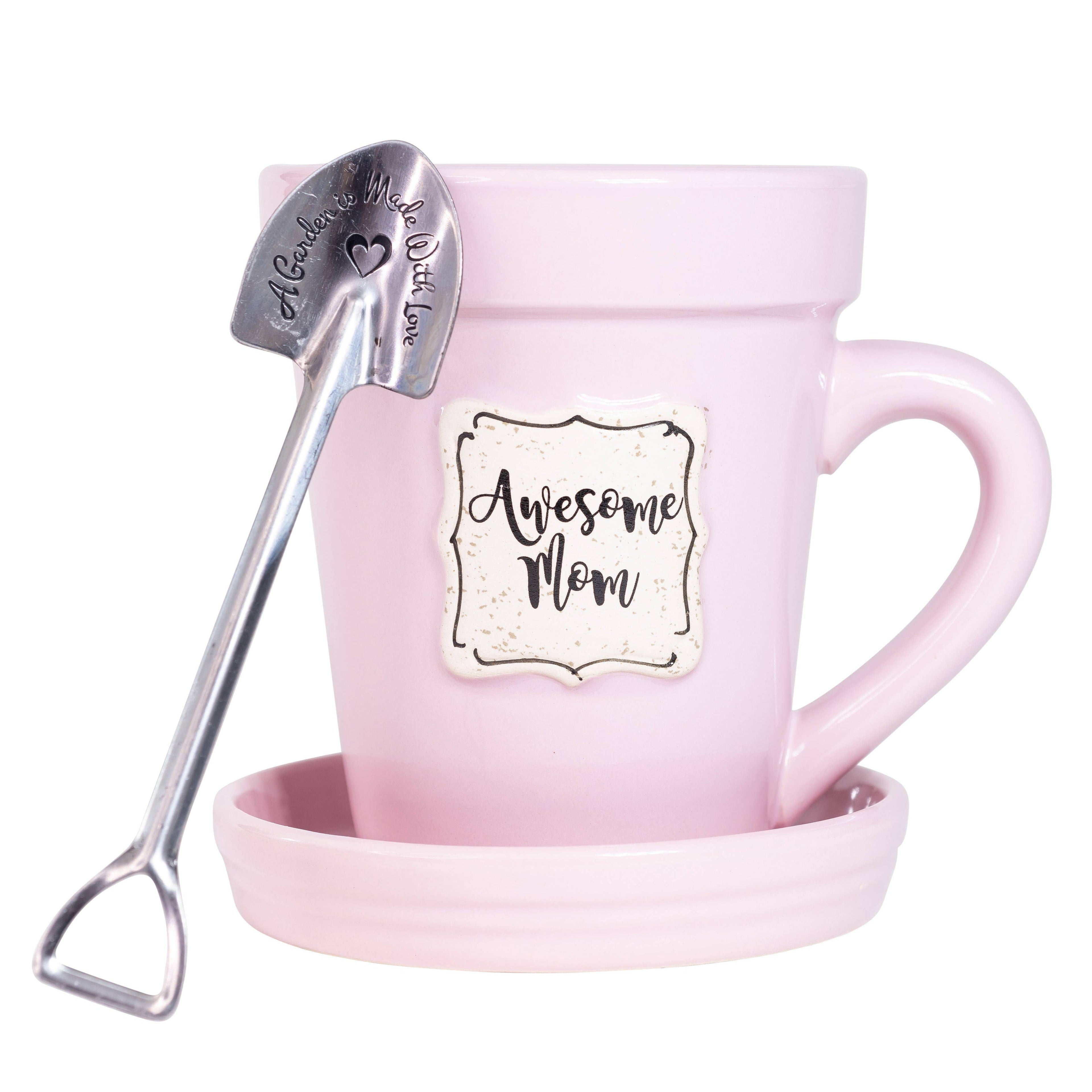 Pink Flower Pot Mug - “Awesome Mom” Without Scripture