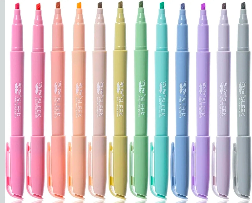 Mr. Pen Highlighters - Chisel Tip, Pastel Colors, No Bleed, Set